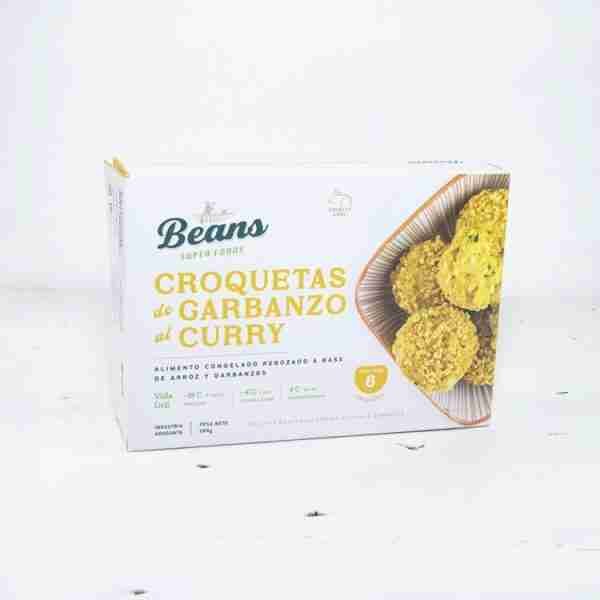 Croquetas de Garbanzos al Curry. Beans Super Foods. Alimento congelado rebozado a base de arroz y garbanzos. 6 unidades. 280 gramos. Producto Vegano